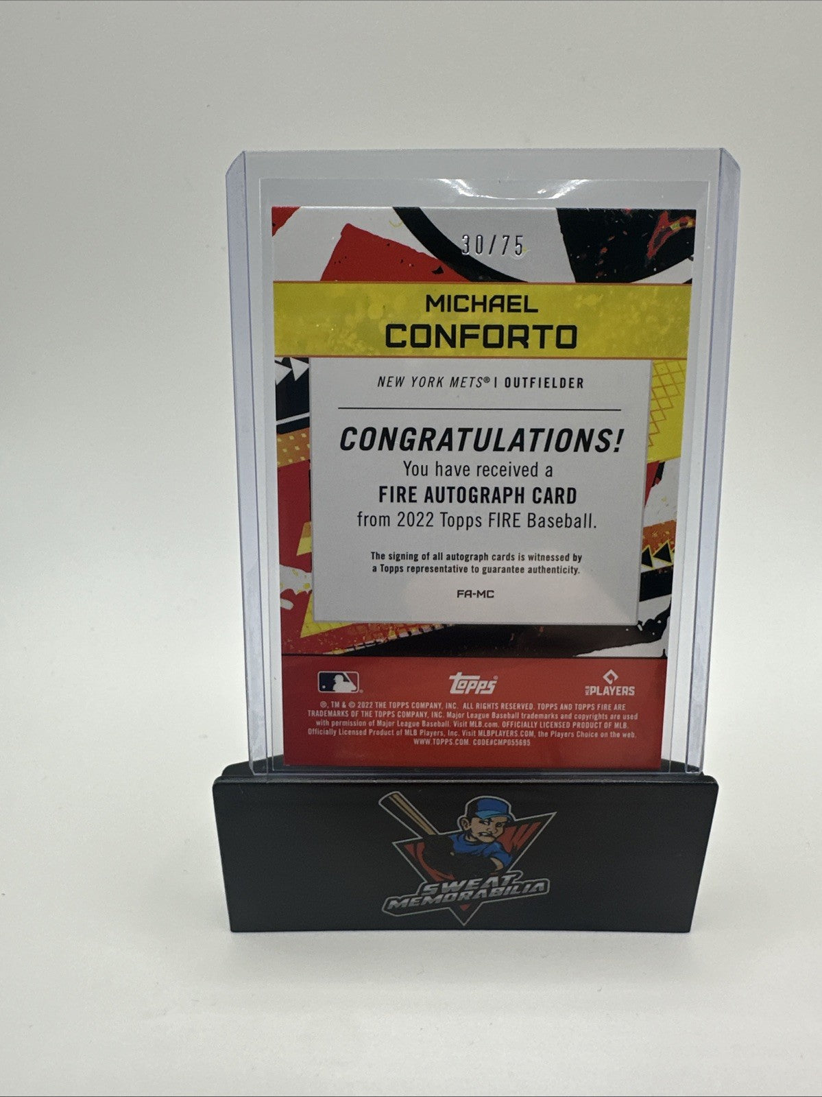 2022 Topps Fire Michael Conforto #FA-MC Auto Gold /75 New York Mets