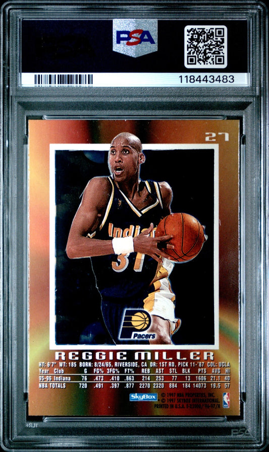 1996 Skybox E-X2000 Reggie Miller #27 PSA 8