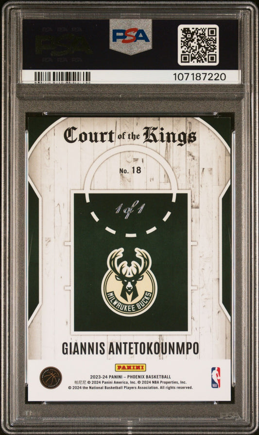 2023 Panini Phoenix Court Of The Kings Giannis Antetokounmpo Vinyl 1/1 PSA 10