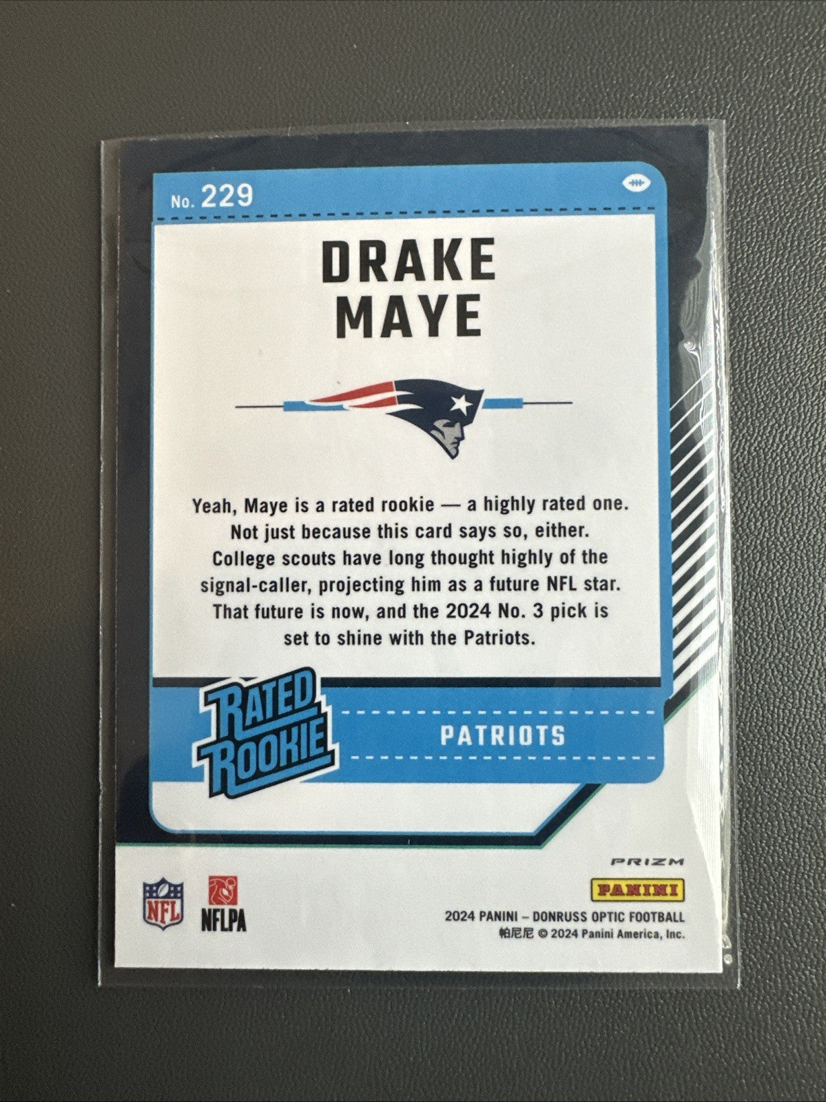 2024 Panini Donruss Optic - Rated Rookie Drake Maye (RC) #229, Purple Shock