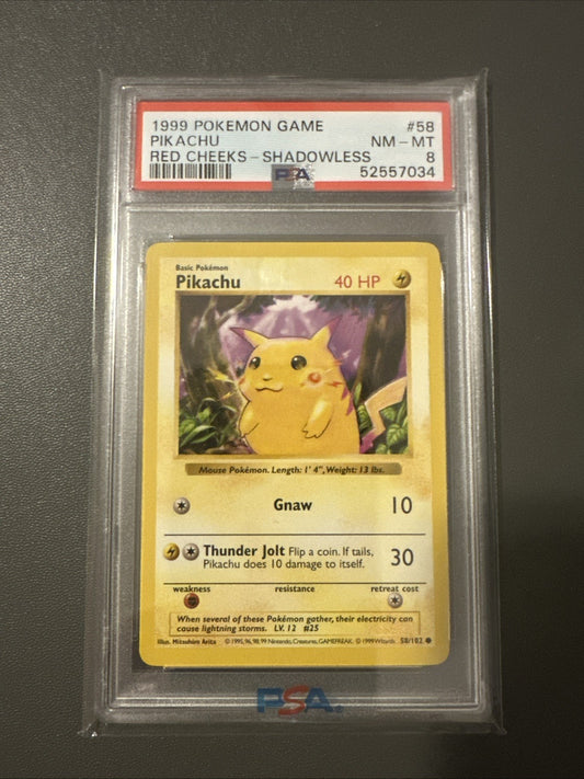 1999 Pokemon Game Pikachu Red Cheeks - Shadowless PSA 8 #58