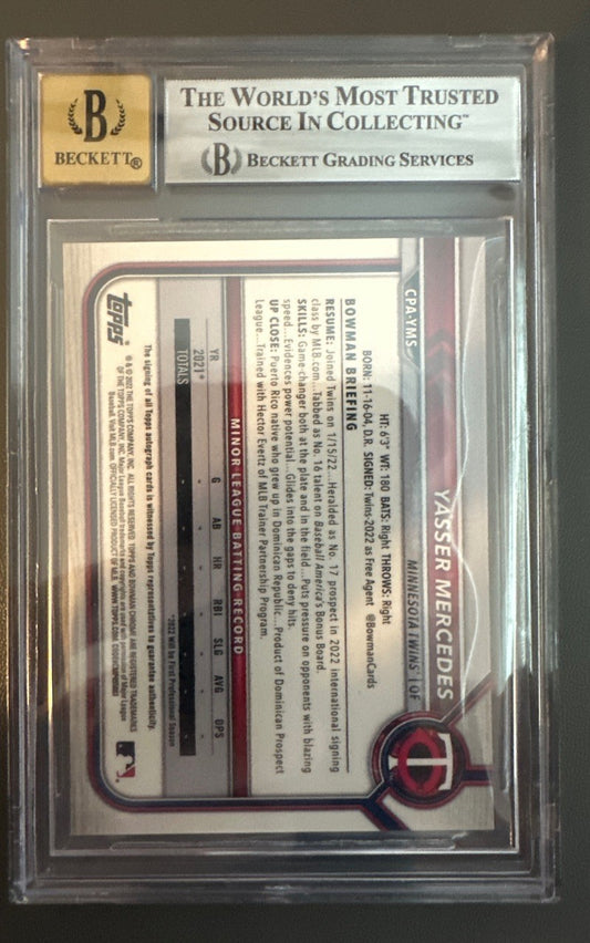 2022 Bowman Chrome Prospect Autographs Yasser Mercedes #CPAYMS BGS 9