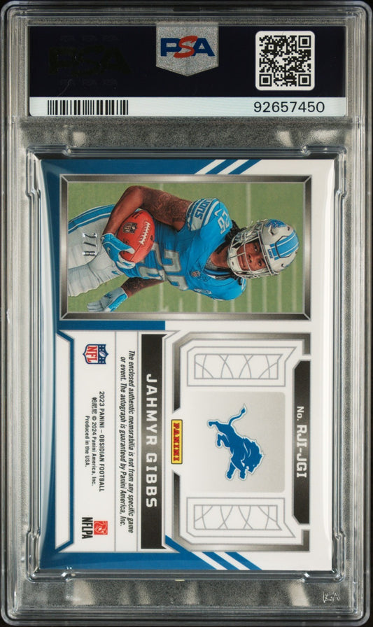 2023 Panini Obsidian RC Jersey Ink Jahmyr Gibbs Jsy Ink-E/E Red #RJIJGI PSA 9