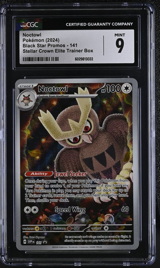 Pokemon 2024 Black Star Promos Noctowl #141 Stellar Crown Elite Promo CGC 9
