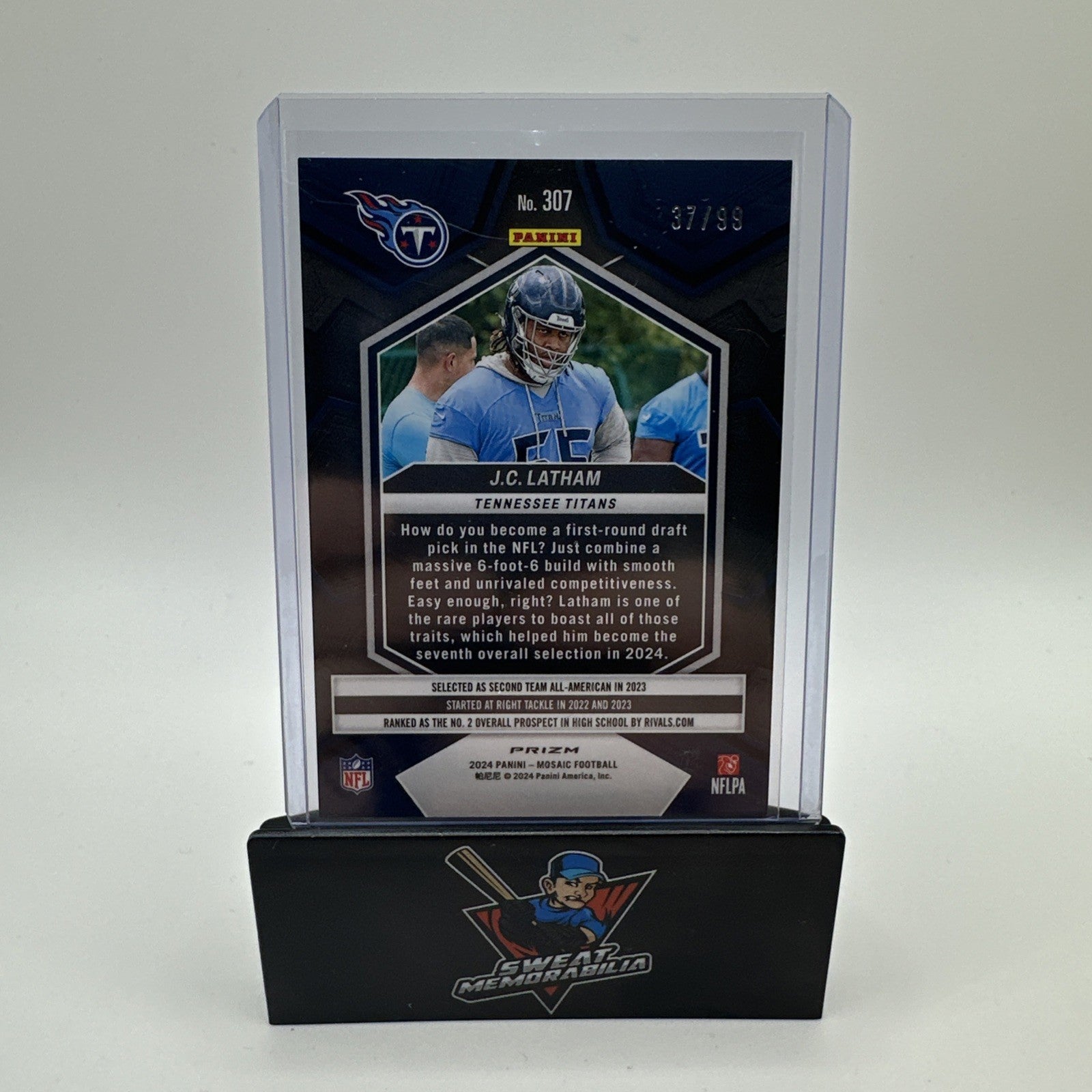 2024 PANINI PRIZM FB #307 BLUE MOSAIC JC LATHAM RC /99