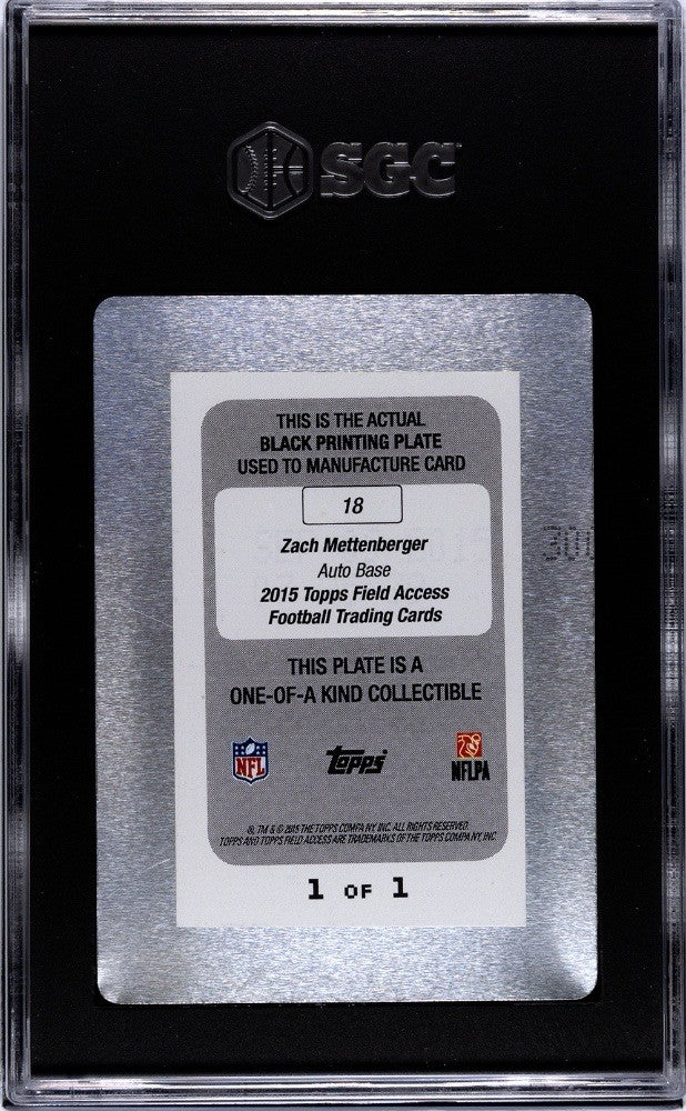 2015 Topps Field Access Football Auto #18 Zach Mettenberger 1/1 Plate SGC Auth