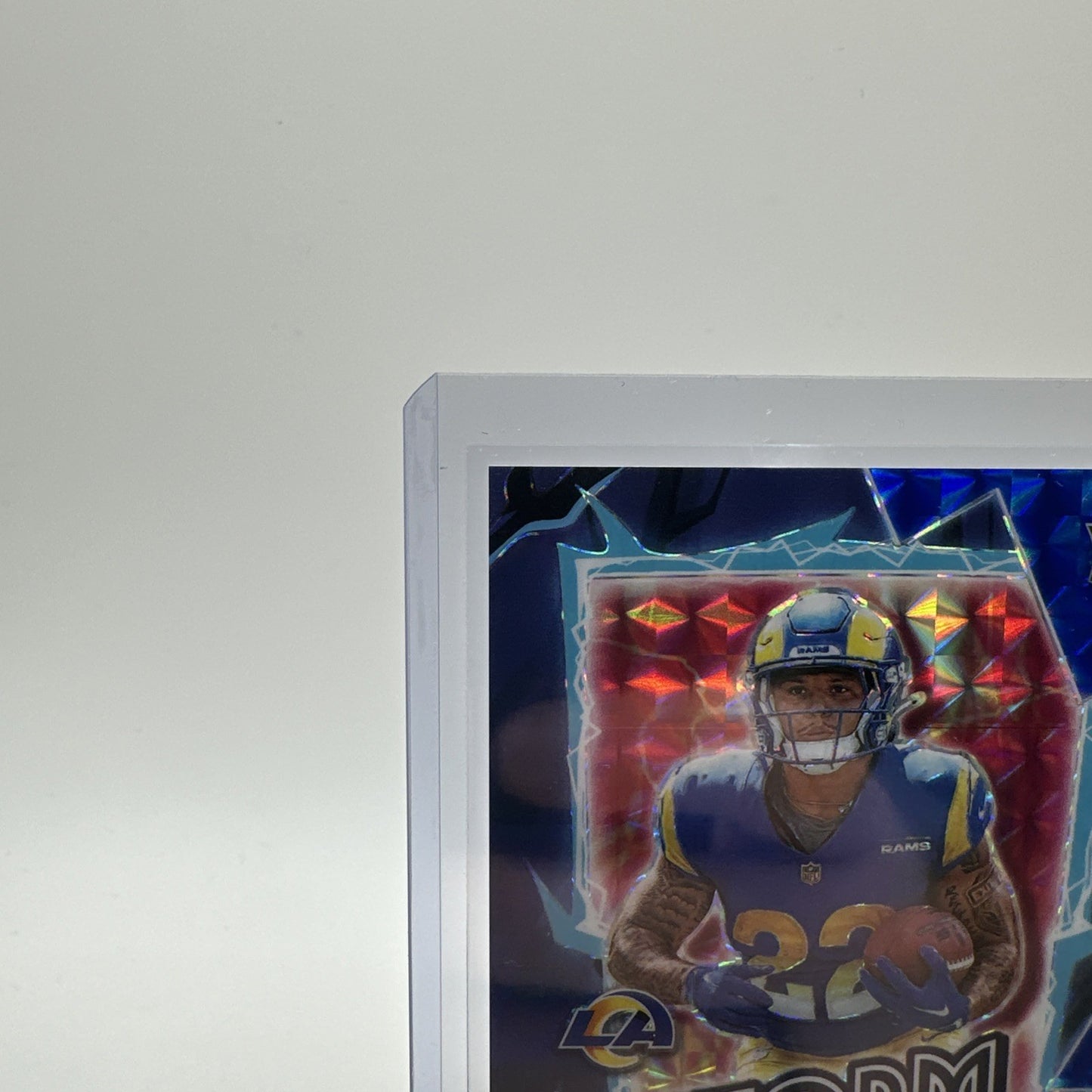 2024 Panini Mosaic Blake Corum #5 RC Rams Storm Silver/Blue 73/99