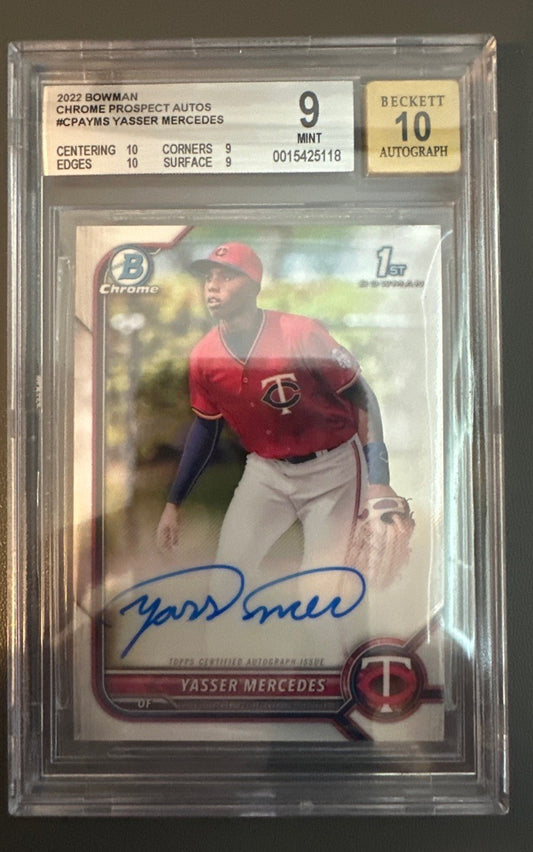 2022 Bowman Chrome Prospect Autographs Yasser Mercedes #CPAYMS BGS 9