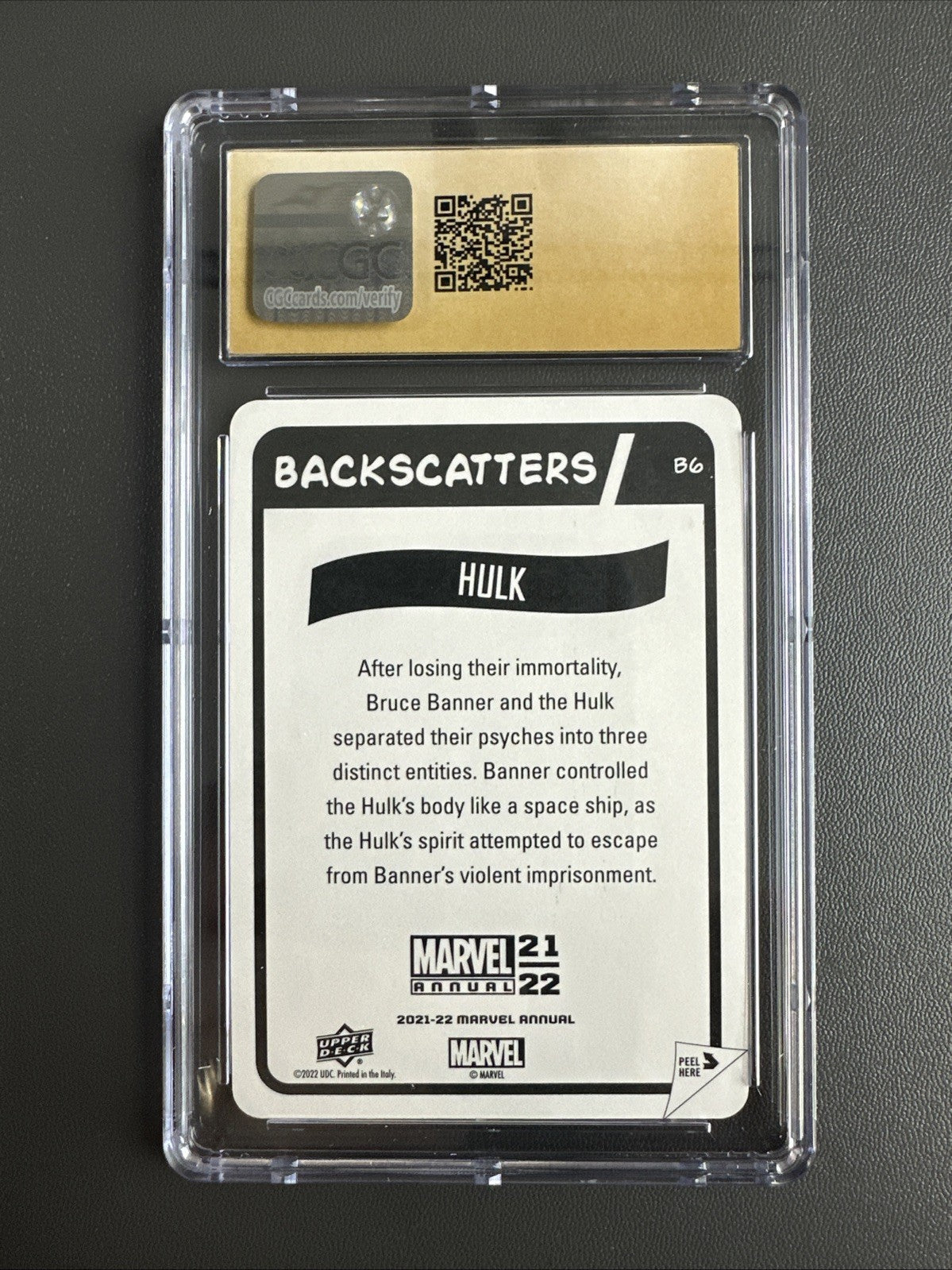 2021-22 UD Marvel Annual Backscatters Hulk #B-6 CGC Pristine 10