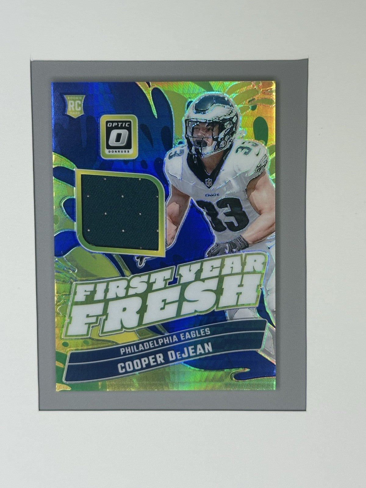 2024 Donruss Optic Cooper DeJean 1st Year Fresh Jersey Blue Hyper RC #FYF-CDN