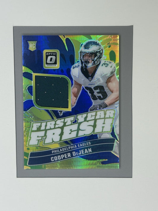 2024 Donruss Optic Cooper DeJean 1st Year Fresh Jersey Blue Hyper RC #FYF-CDN