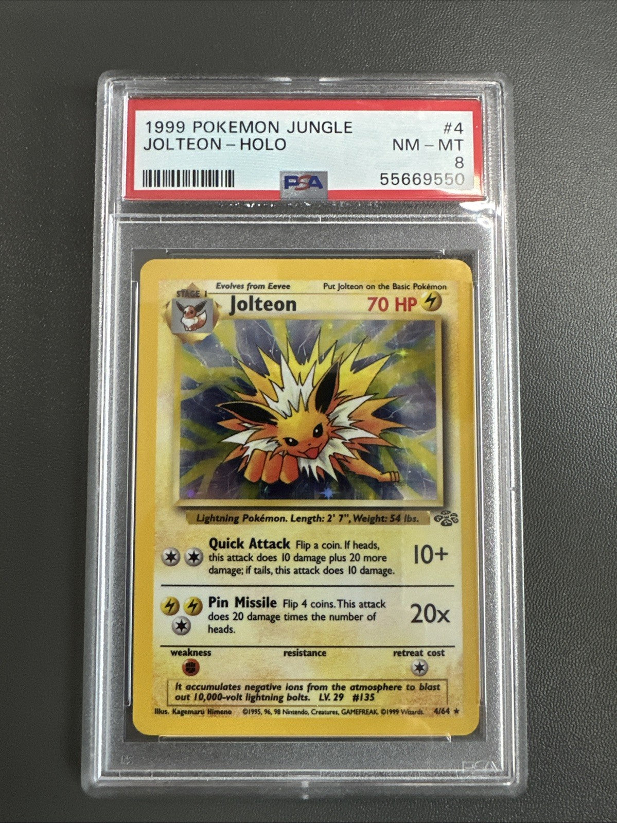 1999 POKEMON JUNGLE #4/64 JOLTEON-HOLO PSA 8