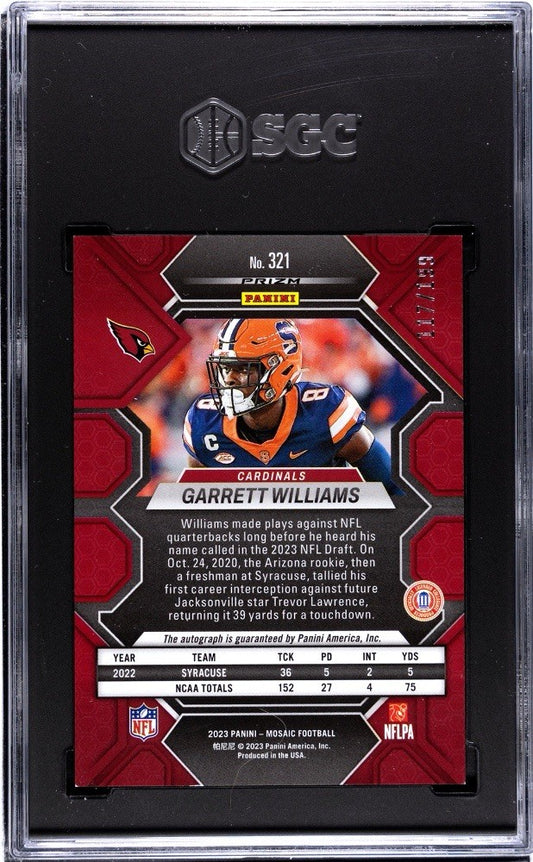 2023 Panini Mosaic Rookies Red Prizm /199 Garrett Williams #321 SGC 7