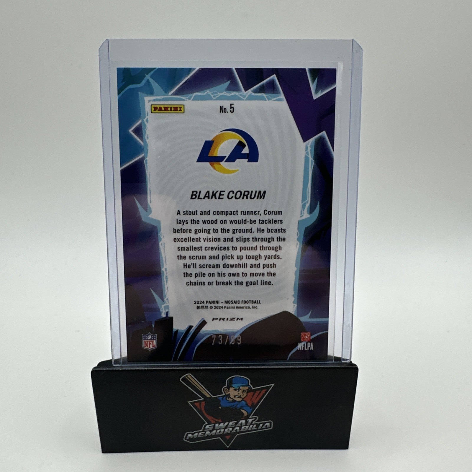 2024 Panini Mosaic Blake Corum #5 RC Rams Storm Silver/Blue 73/99