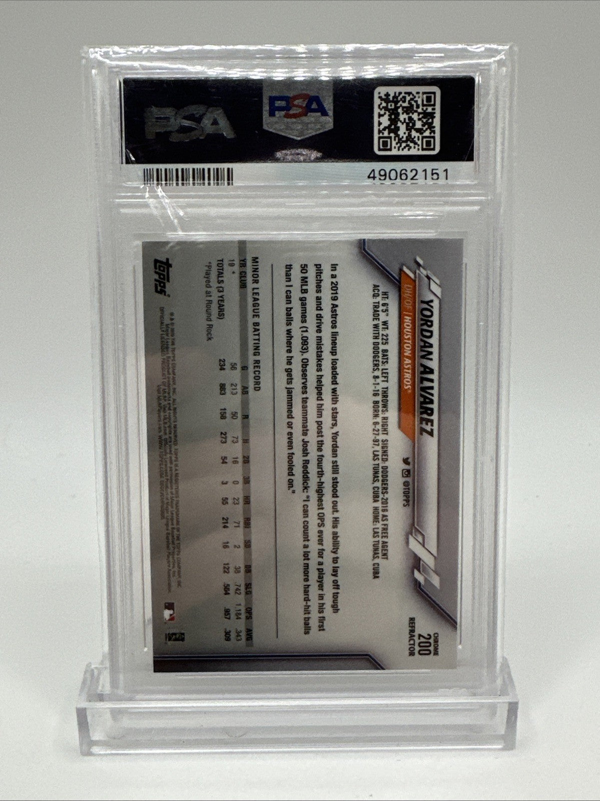 2020 Topps Chrome - Pink Refractor #200 Yordan Alvarez (RC) PSA 10