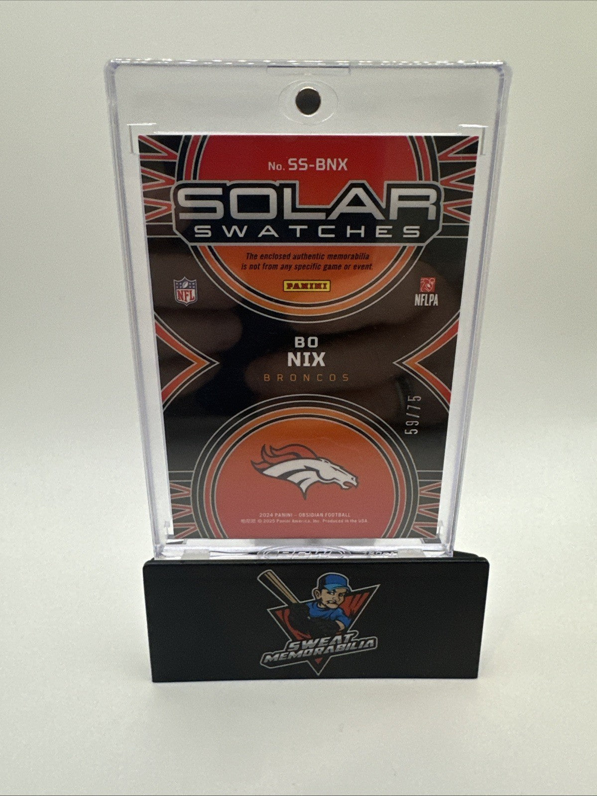 2024 Obsidian Football Bo Nix RC Solar Swatches 2 Color Patch /75 Broncos