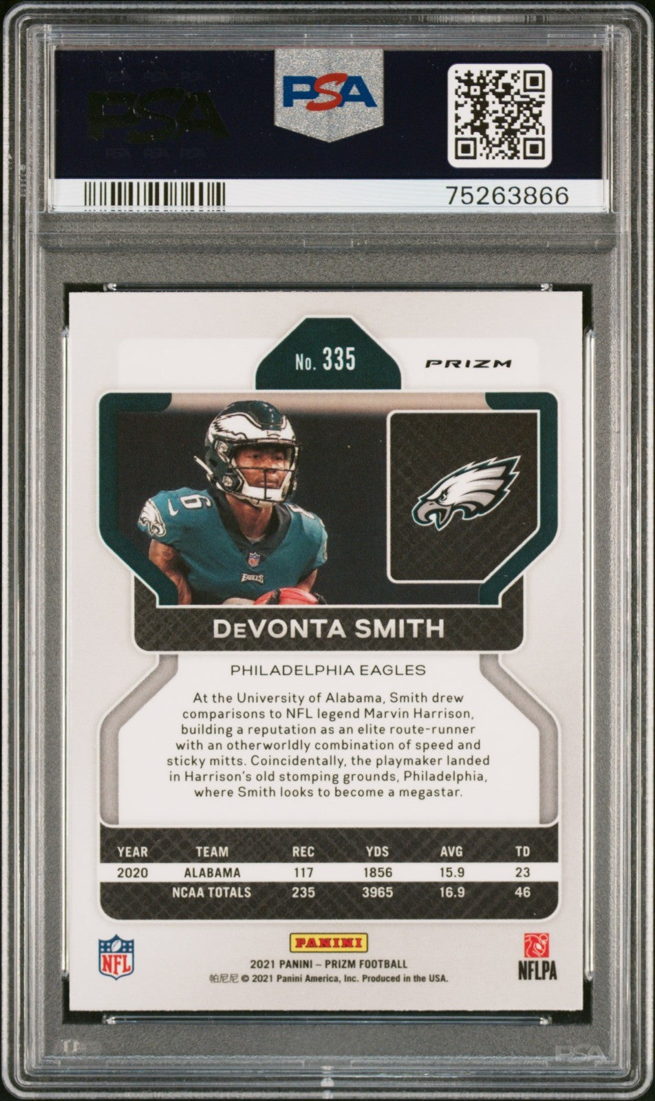 2021 Panini Prizm Devonta Smith #335 Red/White/Blue Prizm PSA 10