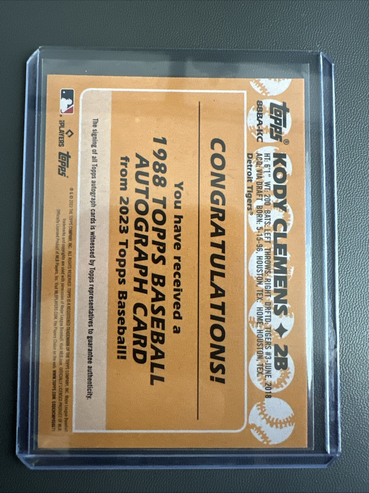2023 Topps Kody Clemens ON CARD Autographed 35th Anniversary