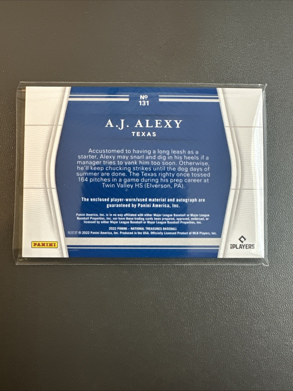 2022 NATIONAL TREASURES A.J. ALEXY RPA Rookie Patch AUTO /25