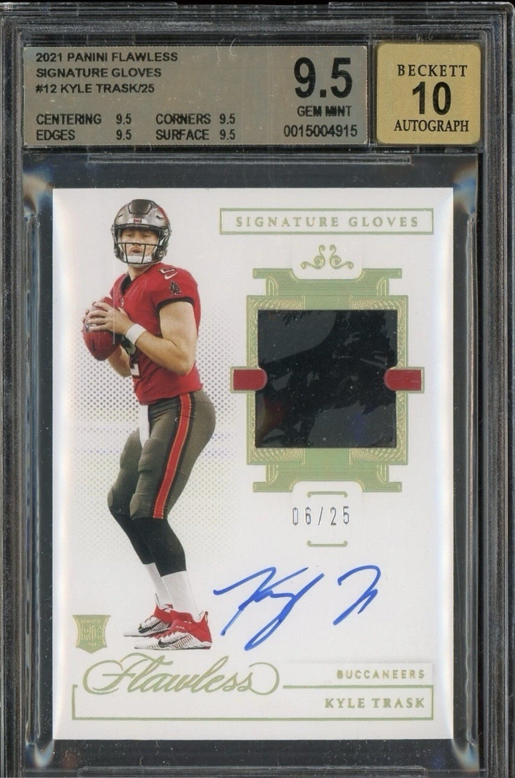 2021 Flawless Signatures Gloves Kyle Trask RPA RC /25 Beckett 9.5 w/ 10 AUTO