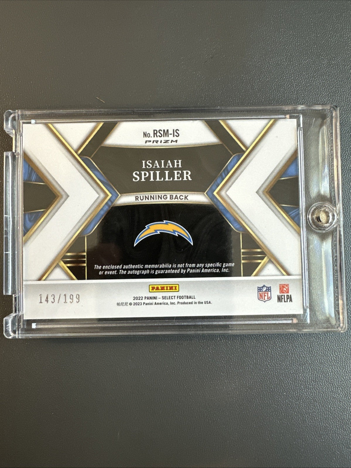 2022 Select Isaiah Spiller RPA #/199 LA Chargers #RSM-IS