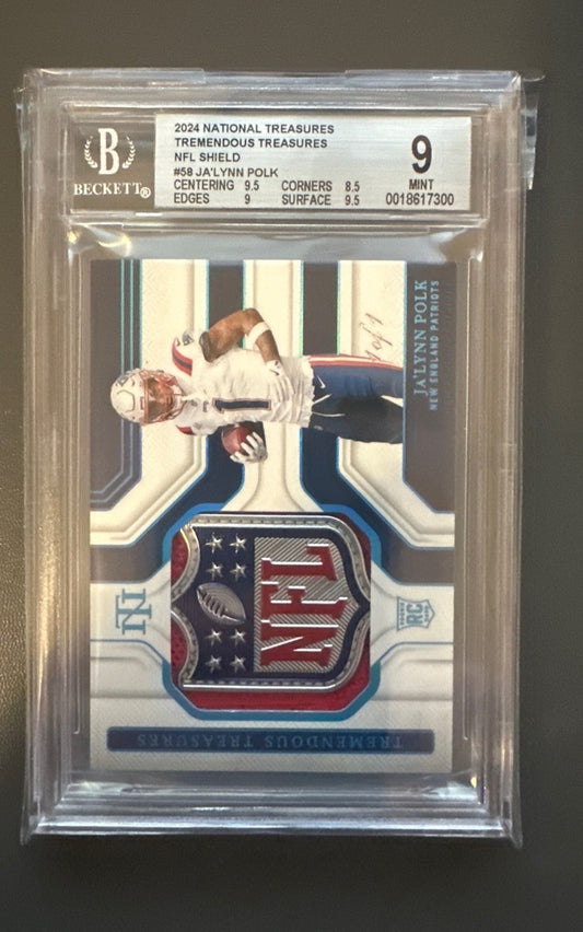 2024 Panini National Treasures 1/1 NFL Shield Ja'Lynn Polk #58 BGS 9