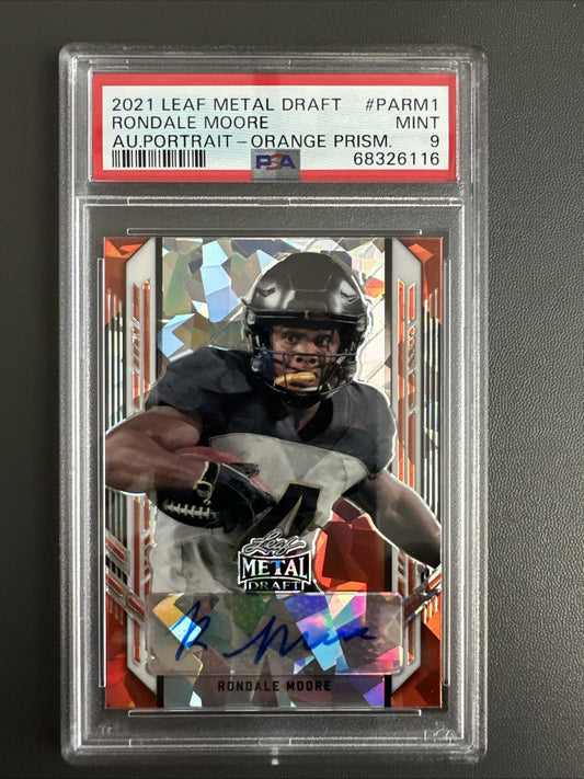 RONDALE MOORE 2021 LEAF METAL DRAFT ROOKIE Orange AUTO 1/5 PSA 10