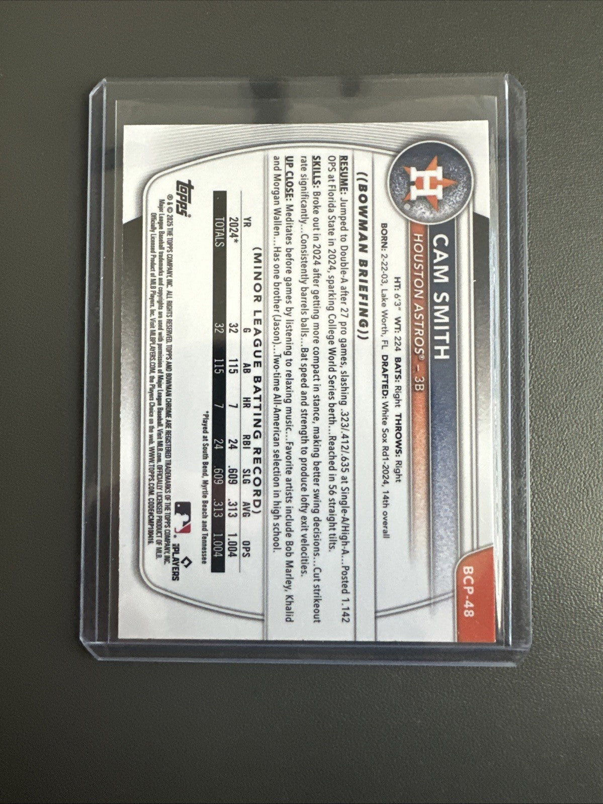 2025 Bowman Chrome Prospect #BCP-48 Cam Smith X-Fractor