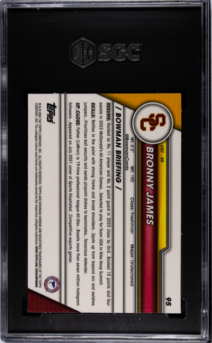2023 Bowman U Chrome Bronny James Pink Refractor #95 SGC 10