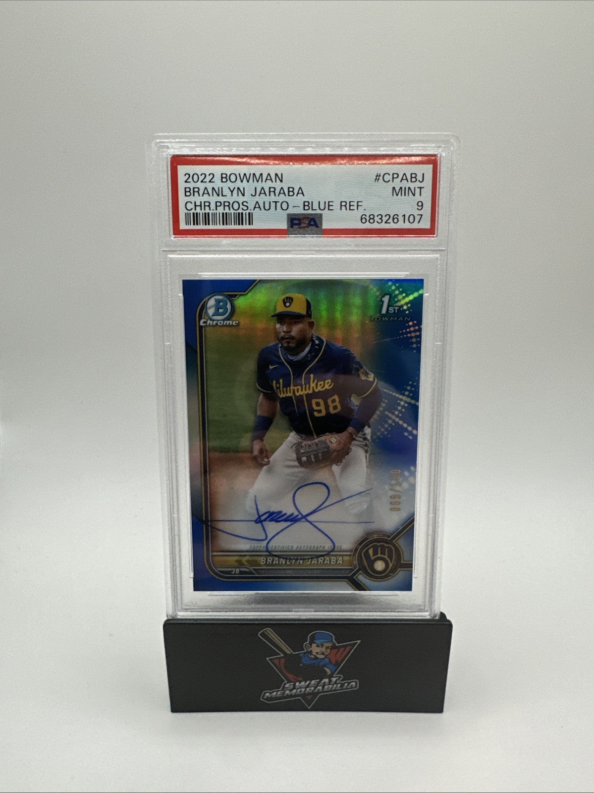 BRANLYN JARABA 2022 BOWMAN CHROME BLUE AUTO PSA 9 /150