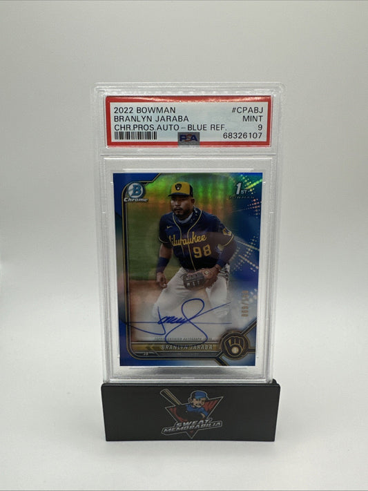 BRANLYN JARABA 2022 BOWMAN CHROME BLUE AUTO PSA 9 /150