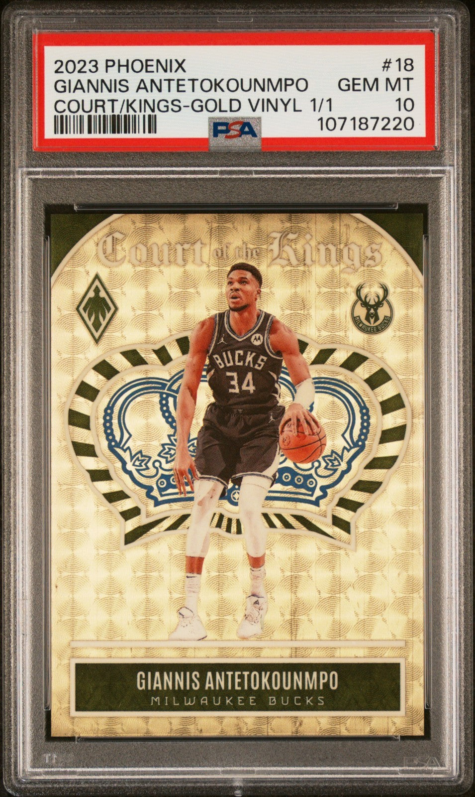 2023 Panini Phoenix Court Of The Kings Giannis Antetokounmpo Vinyl 1/1 PSA 10
