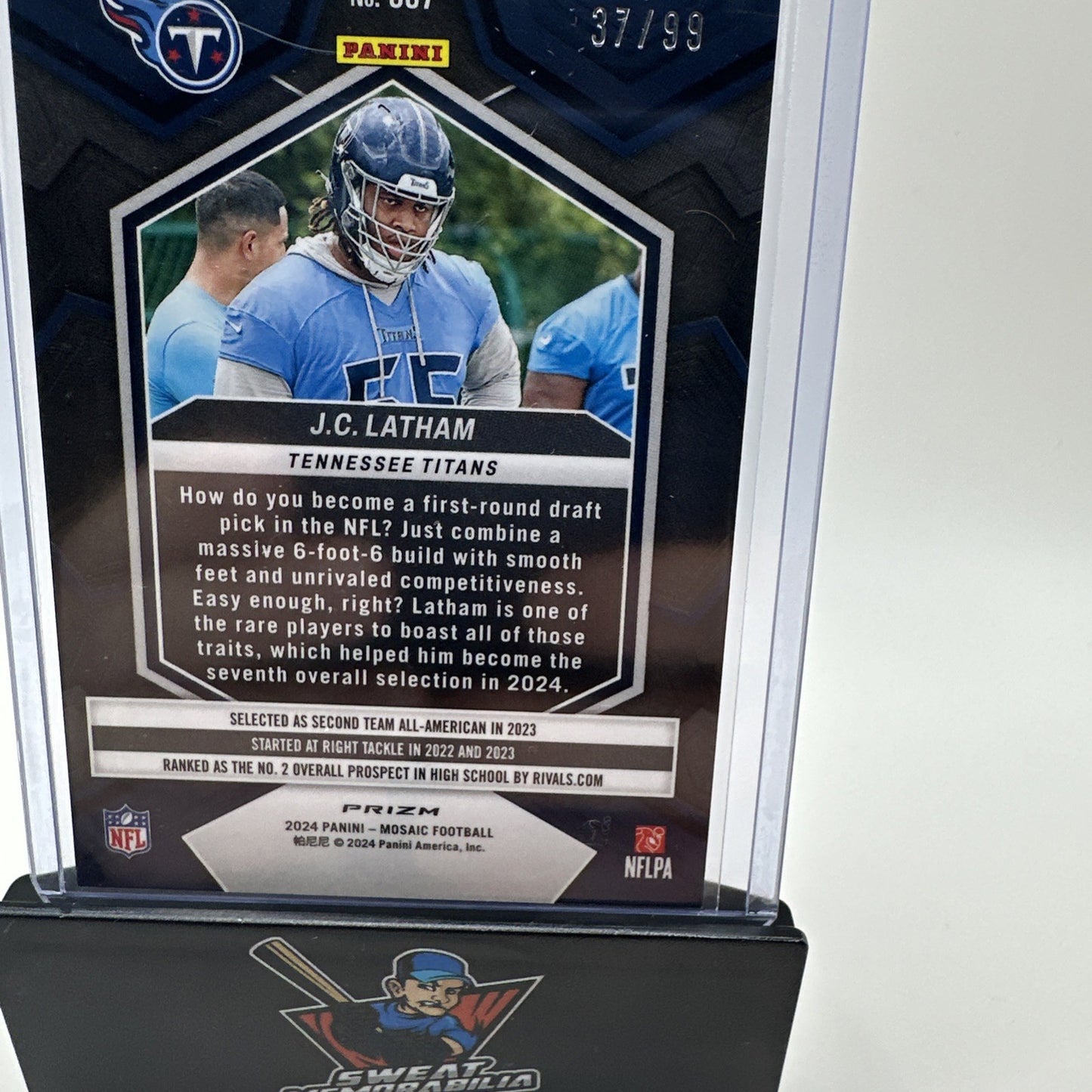 2024 PANINI PRIZM FB #307 BLUE MOSAIC JC LATHAM RC /99