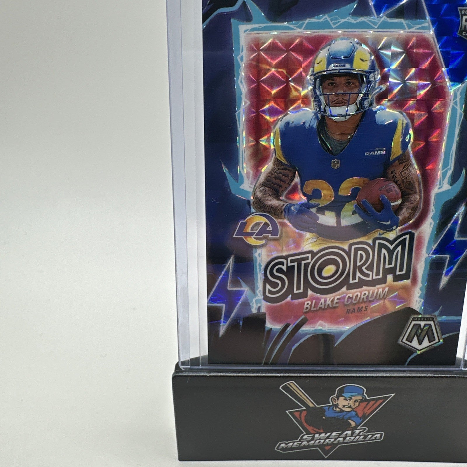 2024 Panini Mosaic Blake Corum #5 RC Rams Storm Silver/Blue 73/99