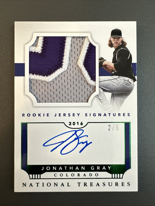 2016 National Treasures Jonathan Gray Auto Rockies 3 Color PATCH AUTO RC #/5