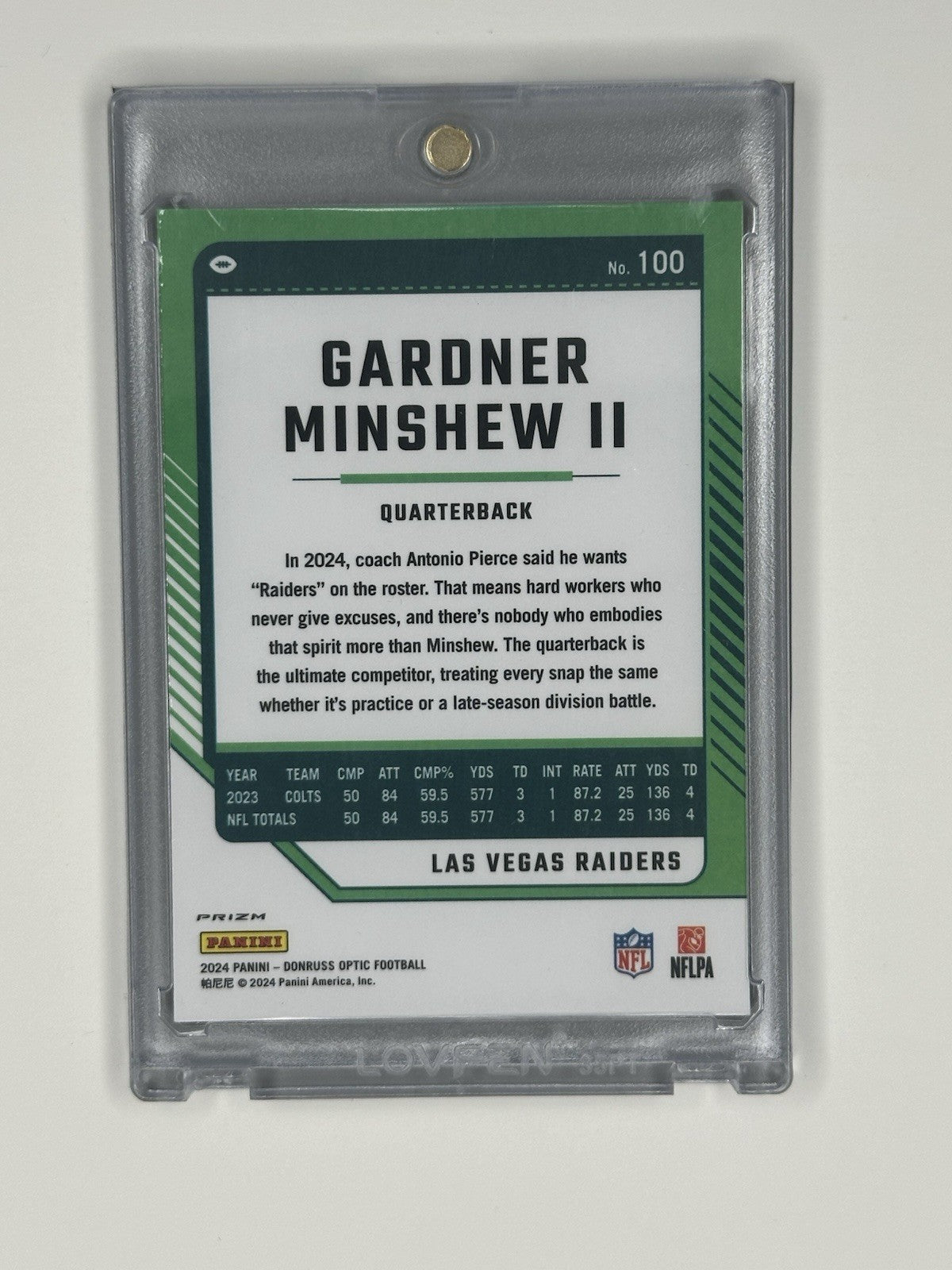 2024 Panini Donruss Optic Gardner Minshew II #100 Flame Prizm