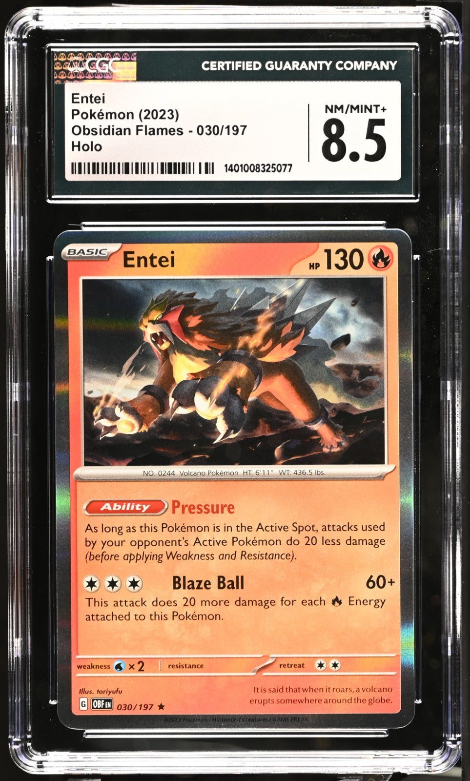 Pokemon 2023 Obsidian Flames Entei #030/197 CGC 8.5