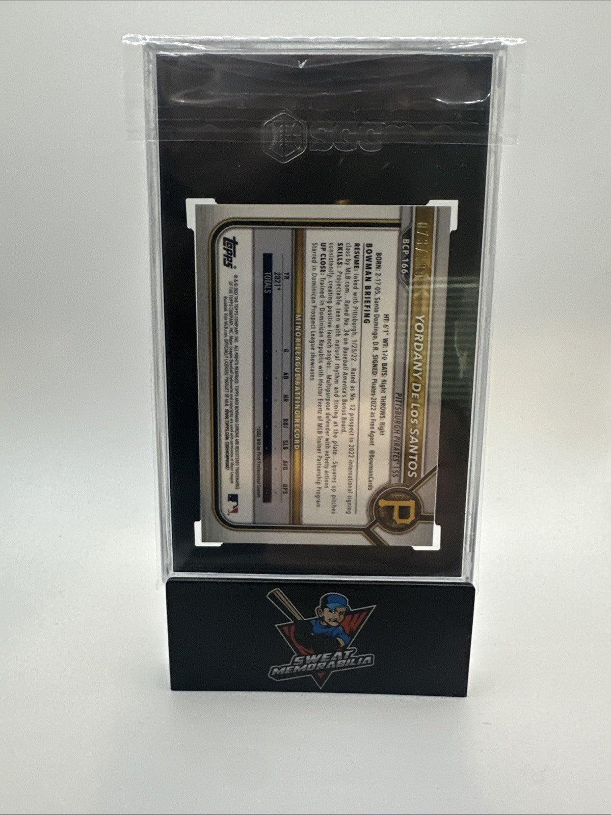 YORDANY DE LOS SANTOS 2022 BOWMAN CHROME 1ST SPECKLE REFRACTOR /99 SGC 10
