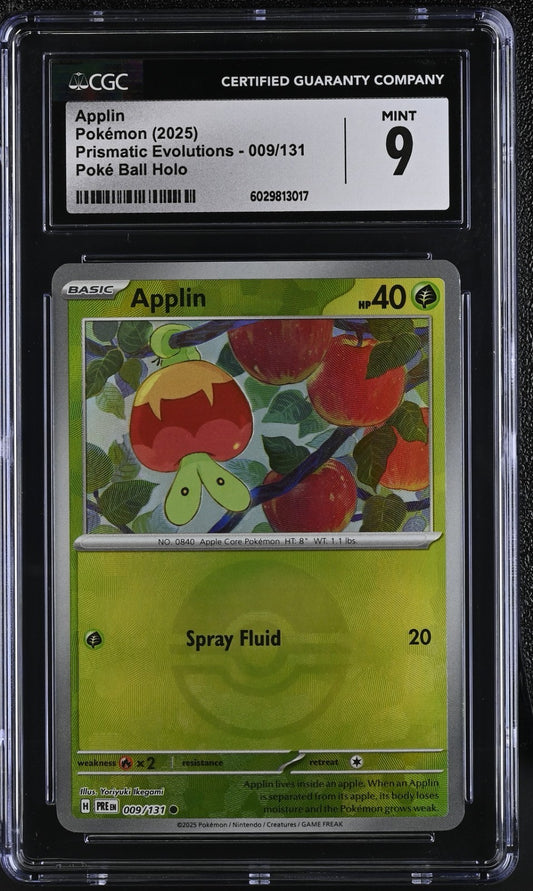 Pokemon 2025 Prismatic Evolutions Applin #009/131 Poke Ball Holo CGC 9