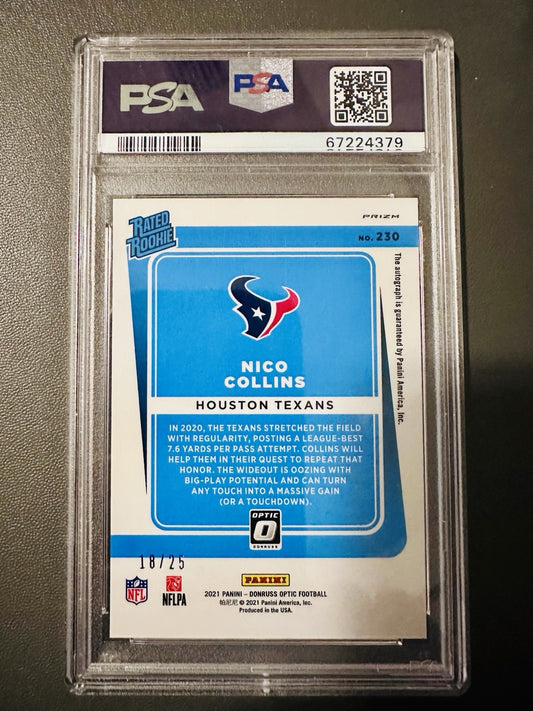 2021 Donruss Optic Nico Collins Autograph Purple 18/25 PSA 10 GEM MINT