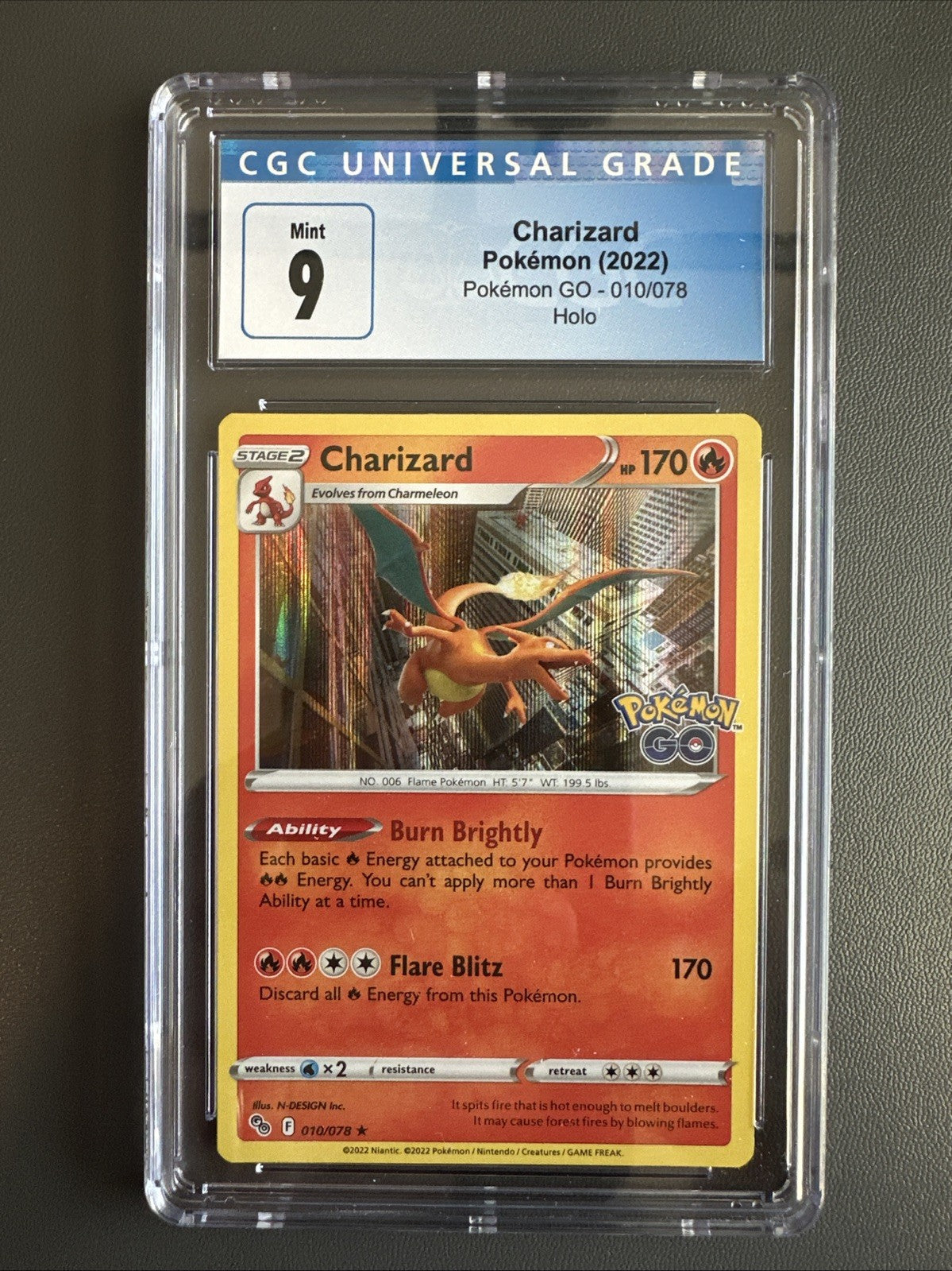 Pokemon Pokémon GO Holo Rare Charizard 010/078 CGC 9 Mint