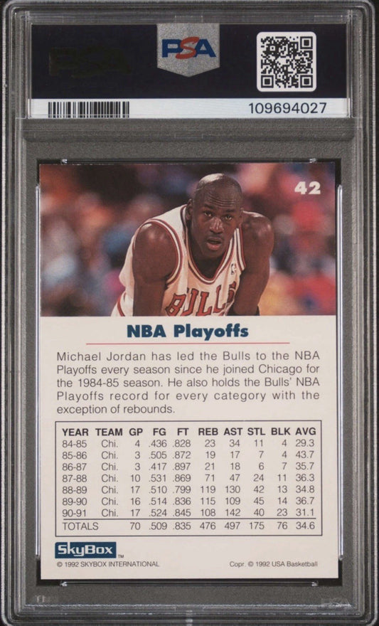 1992 SKYBOX USA BASKETBALL #42 MICHAEL JORDAN BULLS HOF PSA 10