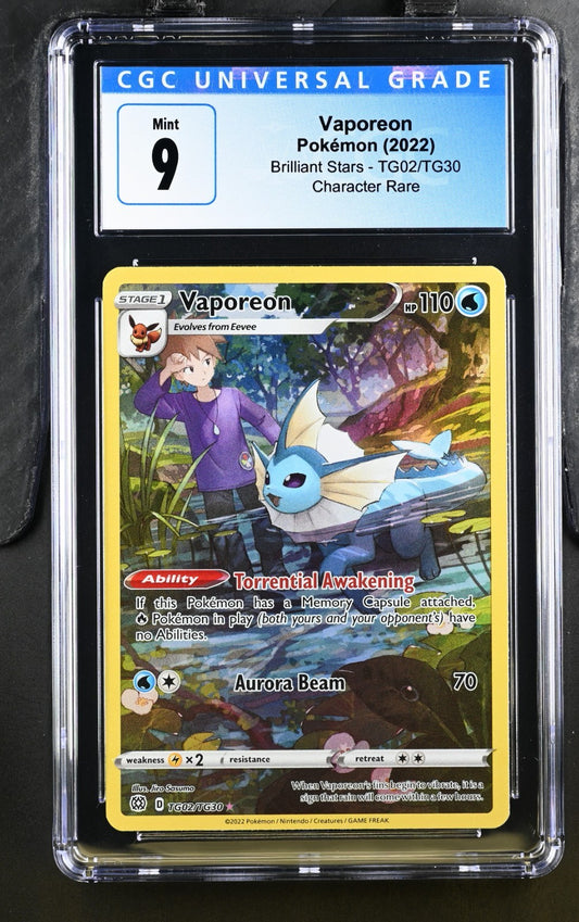Pokemon 2022 Brilliant Stars Vaporeon #TG02/TG30 Rare CGC 9