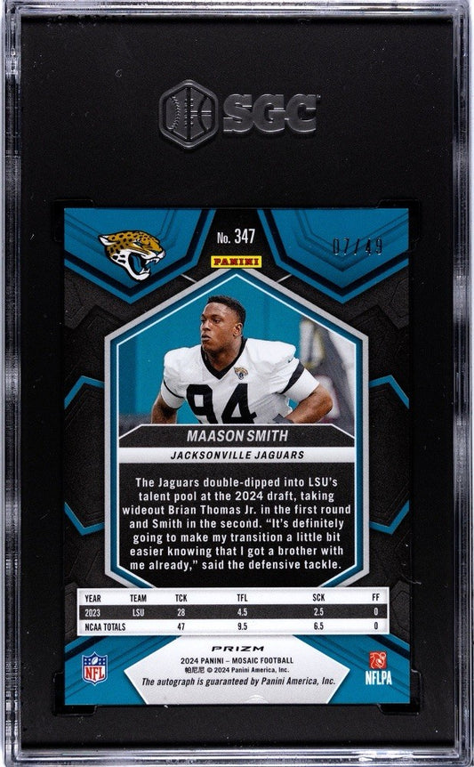 2024 Panini Mosaic - Maason Smith #347 Purple Prizm (RC) /49 SGC 8.5