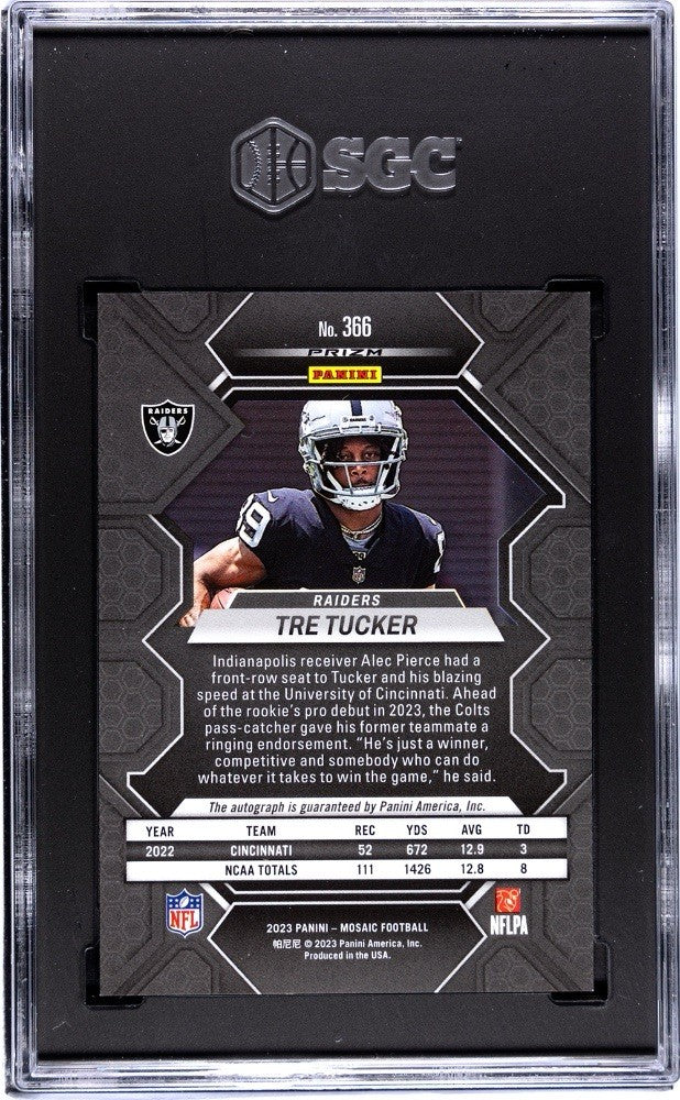 2023 Panini Mosaic Tre Tucker Sliver Mosaic Prizm Rookie Auto RC #366 SGC 10