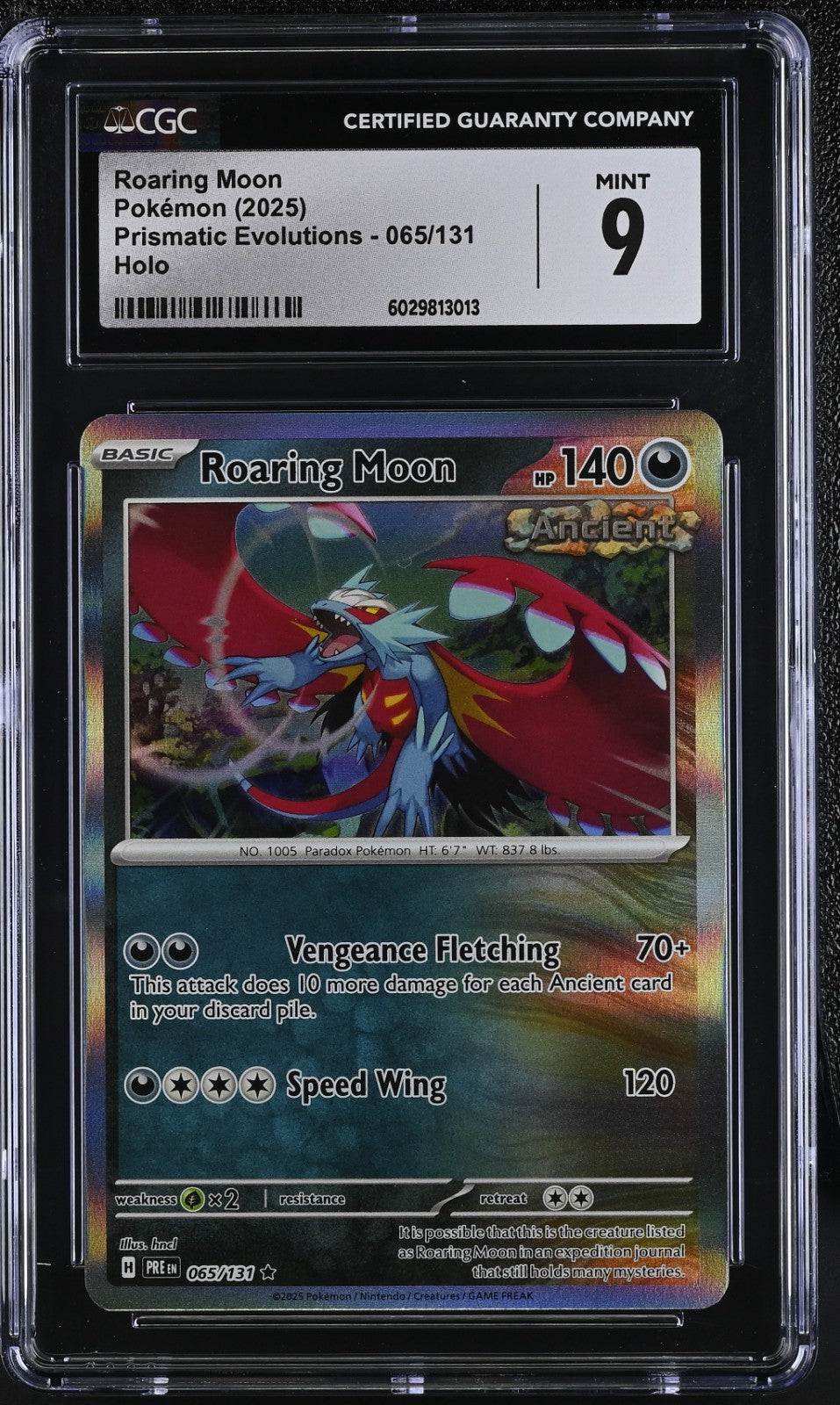 Pokemon 2025 Prismatic Evolutions Roaring Moon #065/131 CGC9