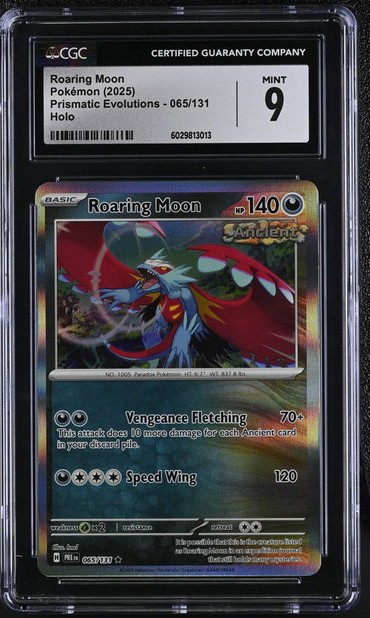 Pokemon 2025 Prismatic Evolutions Roaring Moon #065/131 CGC9