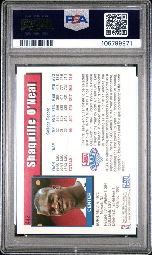 Shaquille O'Neal 1992-93 Hoops Skybox #442 PSA 10 Rookie