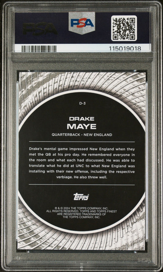 2024 Topps Finest Debut Drake Maye #D3 PSA 10 GEM MINT