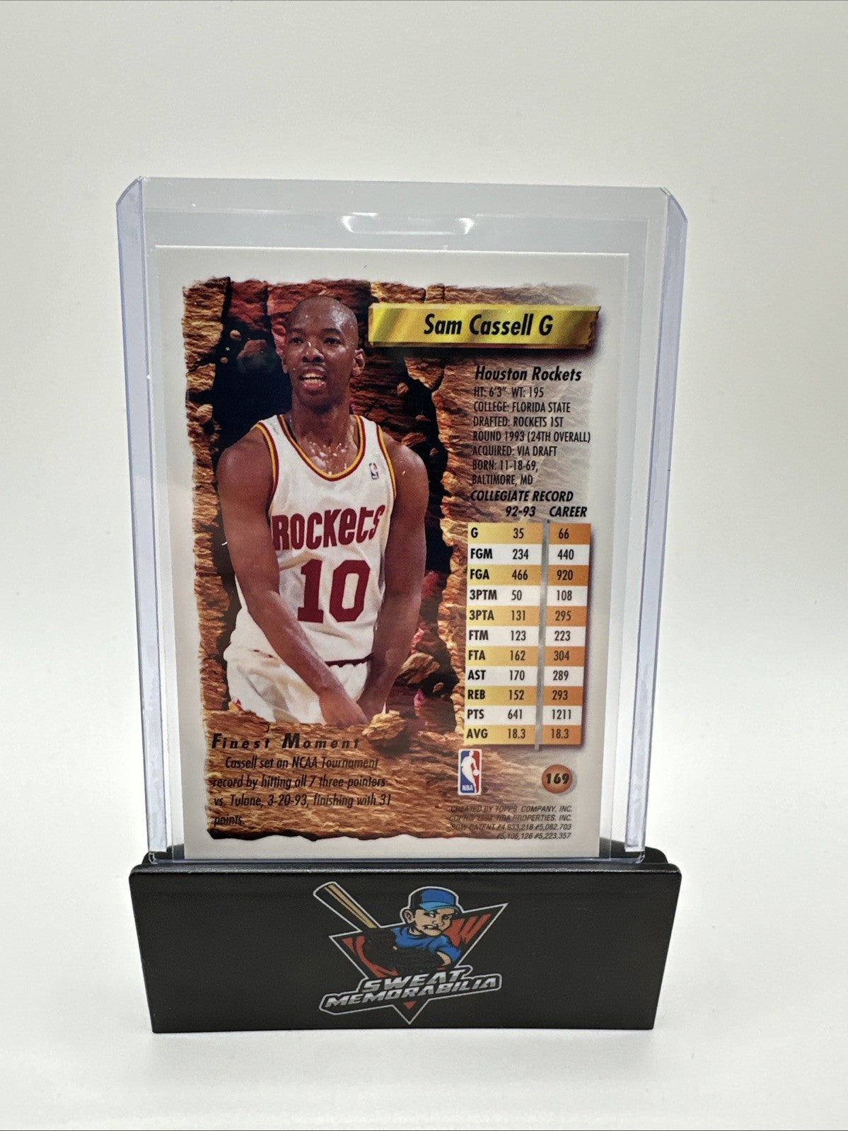 1994 Topps Finest Basketball Sam Cassell #169 Rookie Card RC Houston Rockets